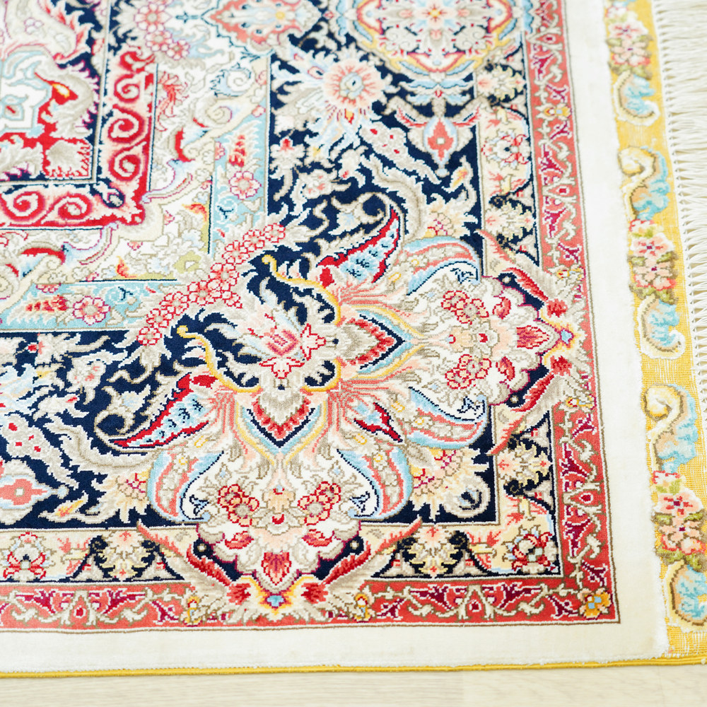 Ivory and Pink Floral Medallion Hand-Knotted Silk Rug 8.2x11.48ft - Image 5