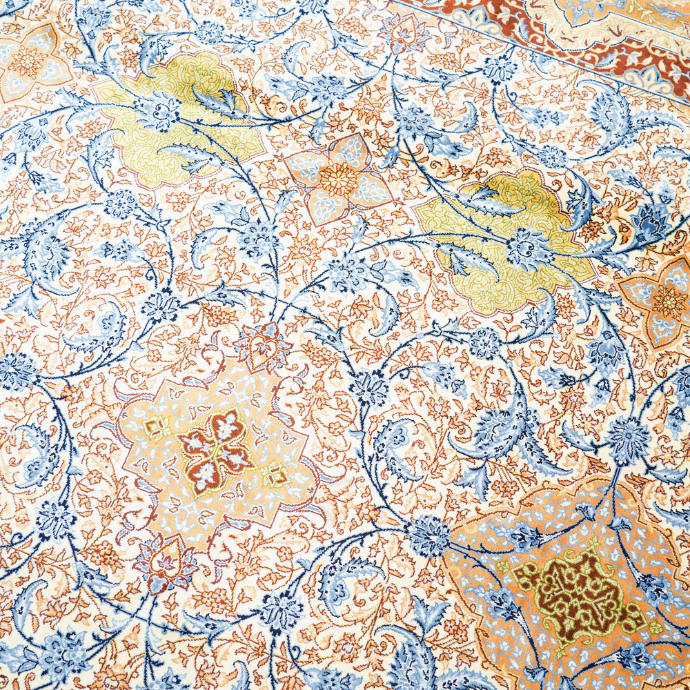 Light Blue and Gold Floral Hand-Knotted Silk Rug 10x14ft - Image 5