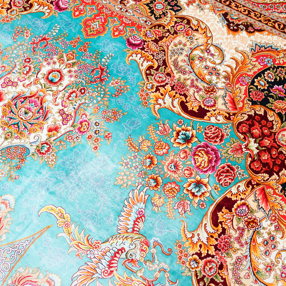 Turquoise and Red Floral Medallion Hand-Knotted Silk Rug 10x14ft - Image 5