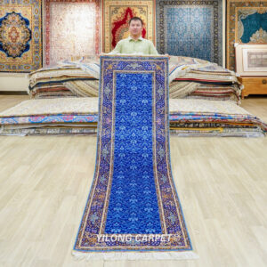 Royal Blue Floral Hand-Knotted Silk Runner Rug 2.5 × 8 ft