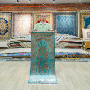 Turquoise Art Deco Hand-Knotted Silk Runner Rug 2 × 5 ft