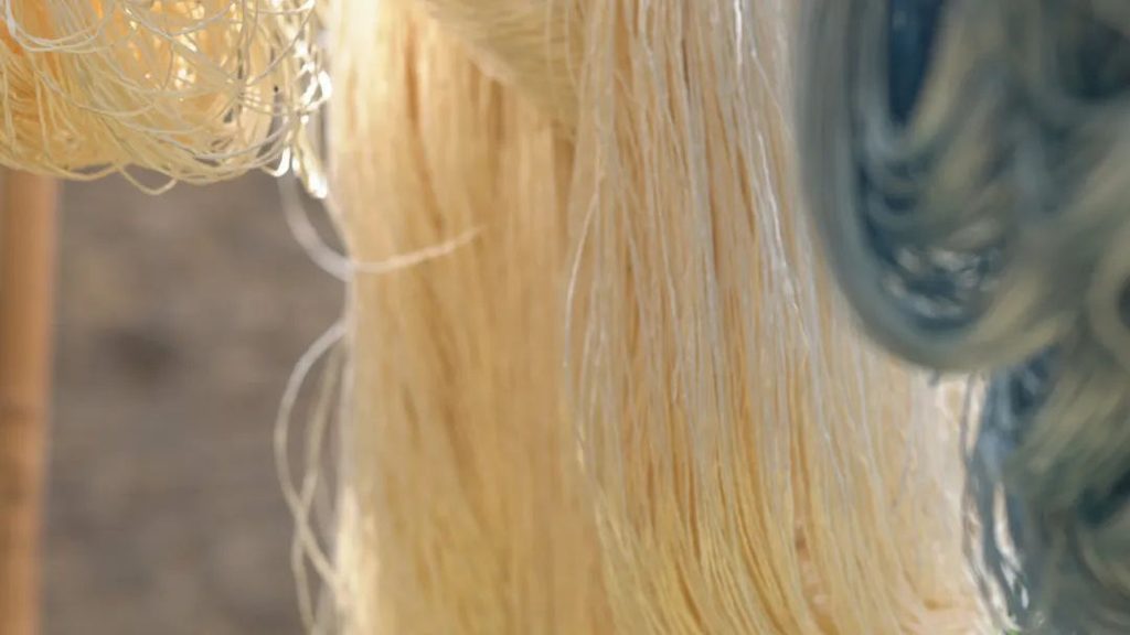 Natural silk yarn prepared for handmade rug weaving