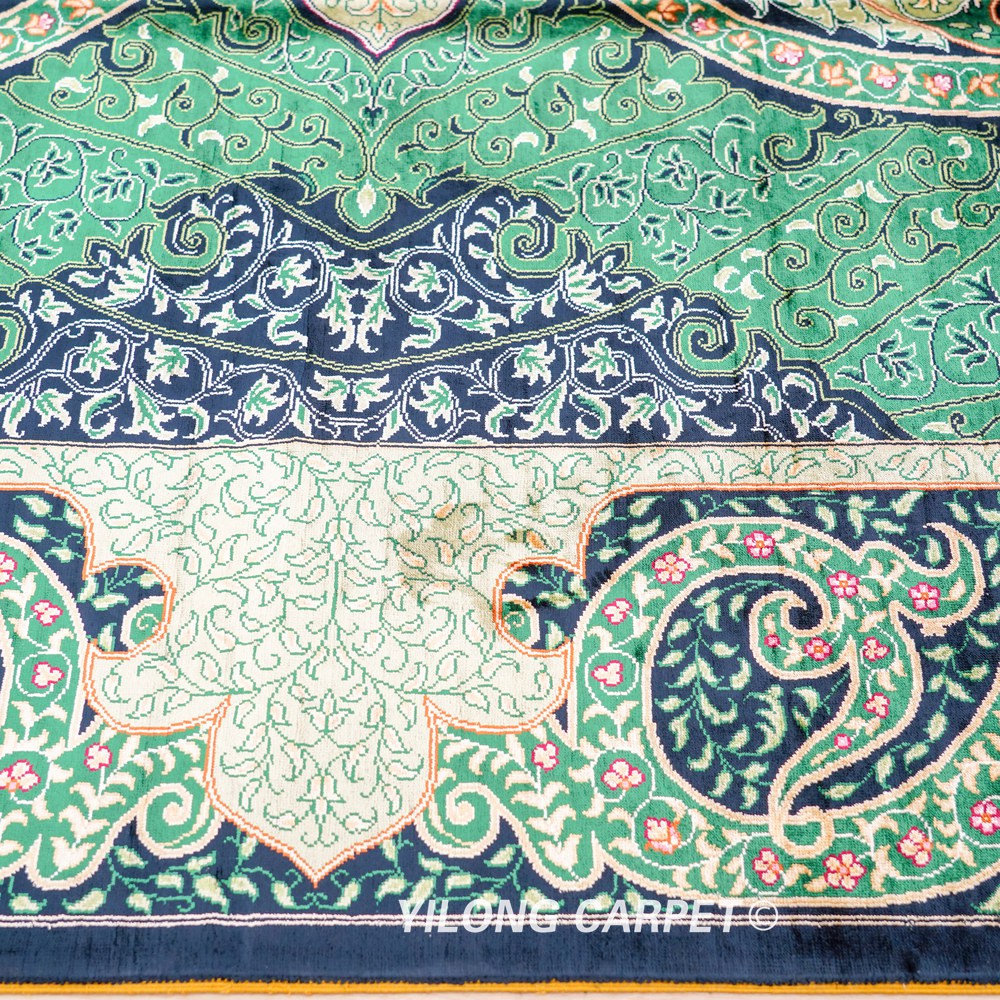 Green Botanical Pattern Hand-Knotted Silk Rug 8x10 - Image 5