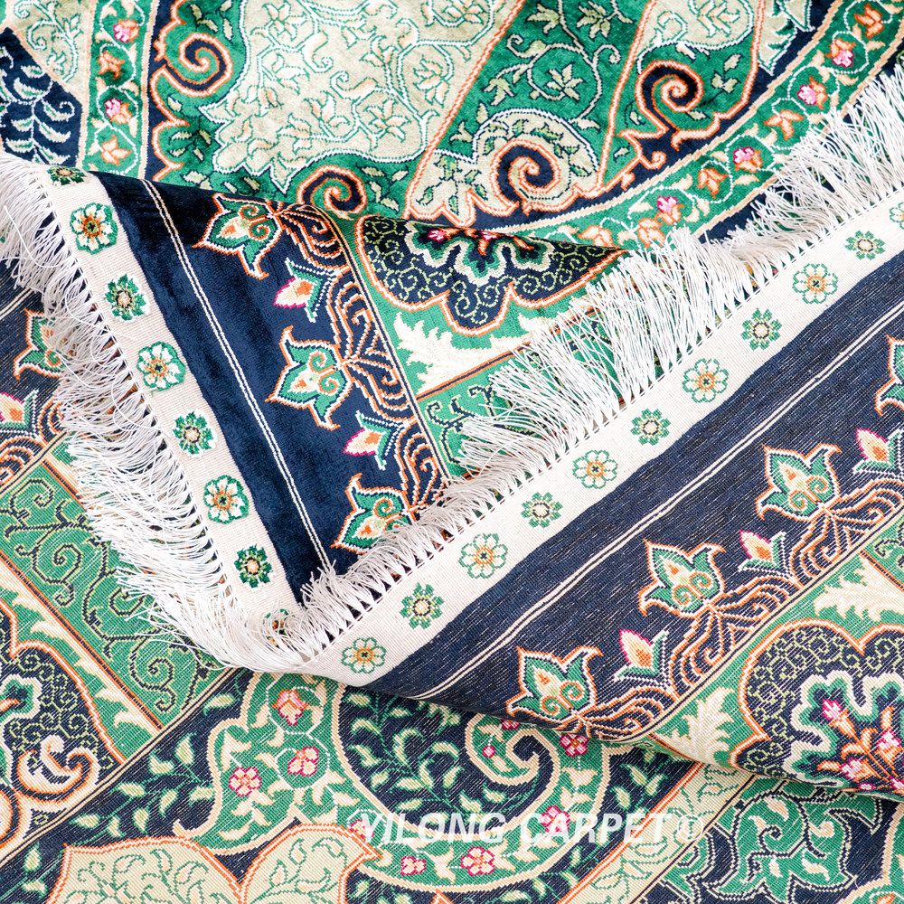 Green Botanical Pattern Hand-Knotted Silk Rug 8x10 - Image 9