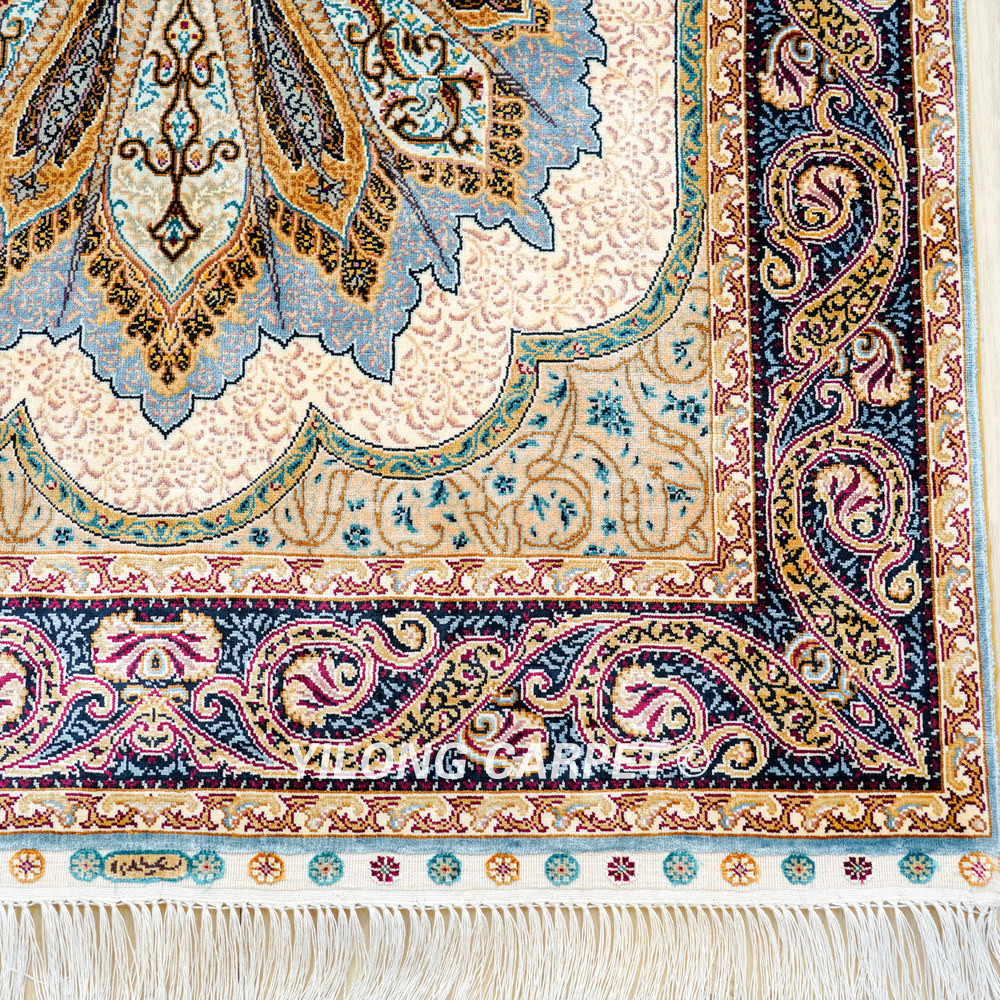 Ivory and Brown Floral Medallion Hand-Knotted Silk Rug Runner – 3 x 12 ft - Image 7
