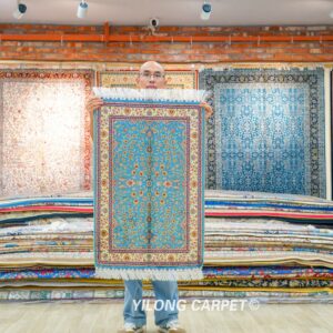 Light Blue Floral Hand-Knotted Silk Rug 2x3