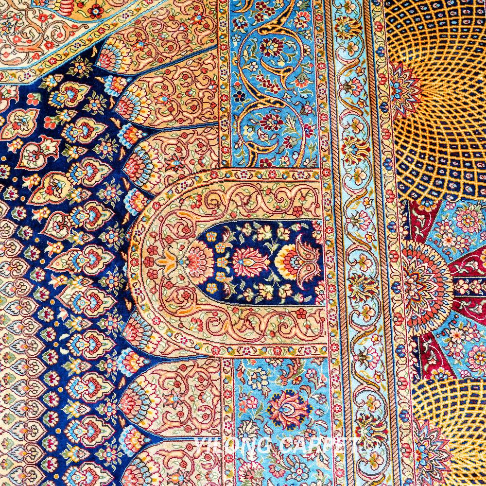 Multicolor Circular Medallion Hand-Knotted Silk Rug 9x12 - Image 7