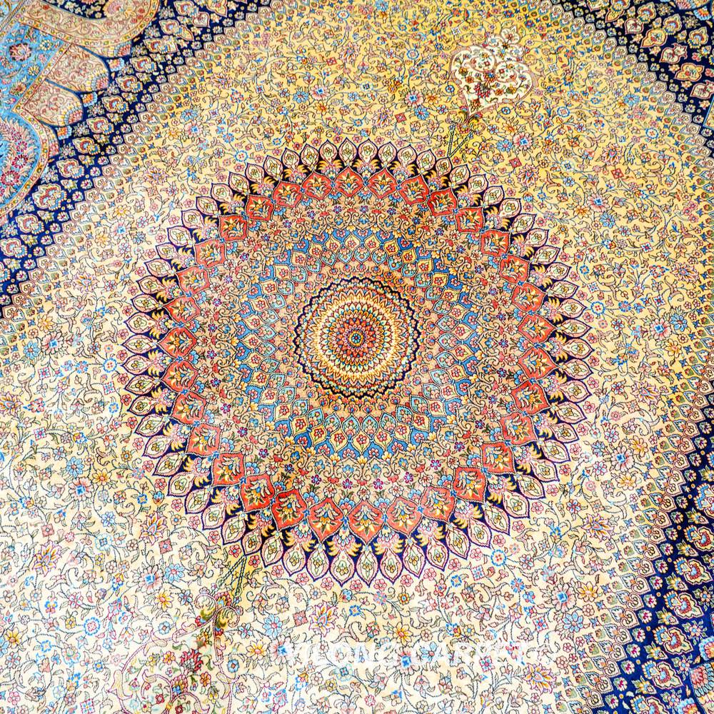 Multicolor Circular Medallion Hand-Knotted Silk Rug 9x12 - Image 5