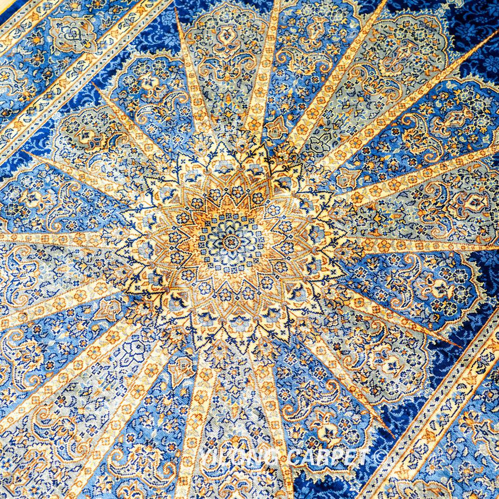 Navy Radial Medallion Hand-Knotted Silk Rug 3x4.5 - Image 8