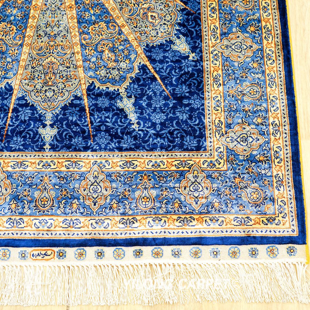 Navy Radial Medallion Hand-Knotted Silk Rug 3x4.5 - Image 6