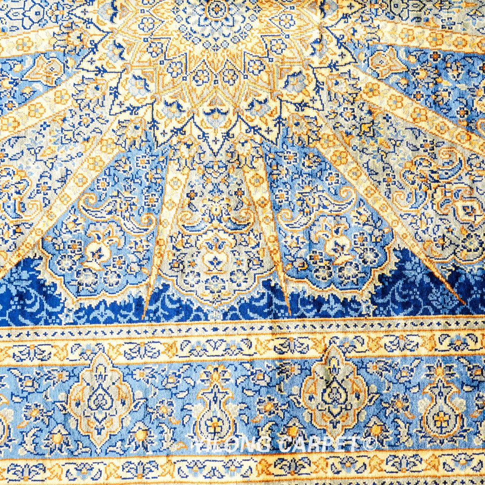 Navy Radial Medallion Hand-Knotted Silk Rug 3x4.5 - Image 5