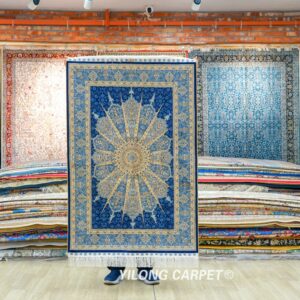 Navy Radial Medallion Hand-Knotted Silk Rug 3x4.5