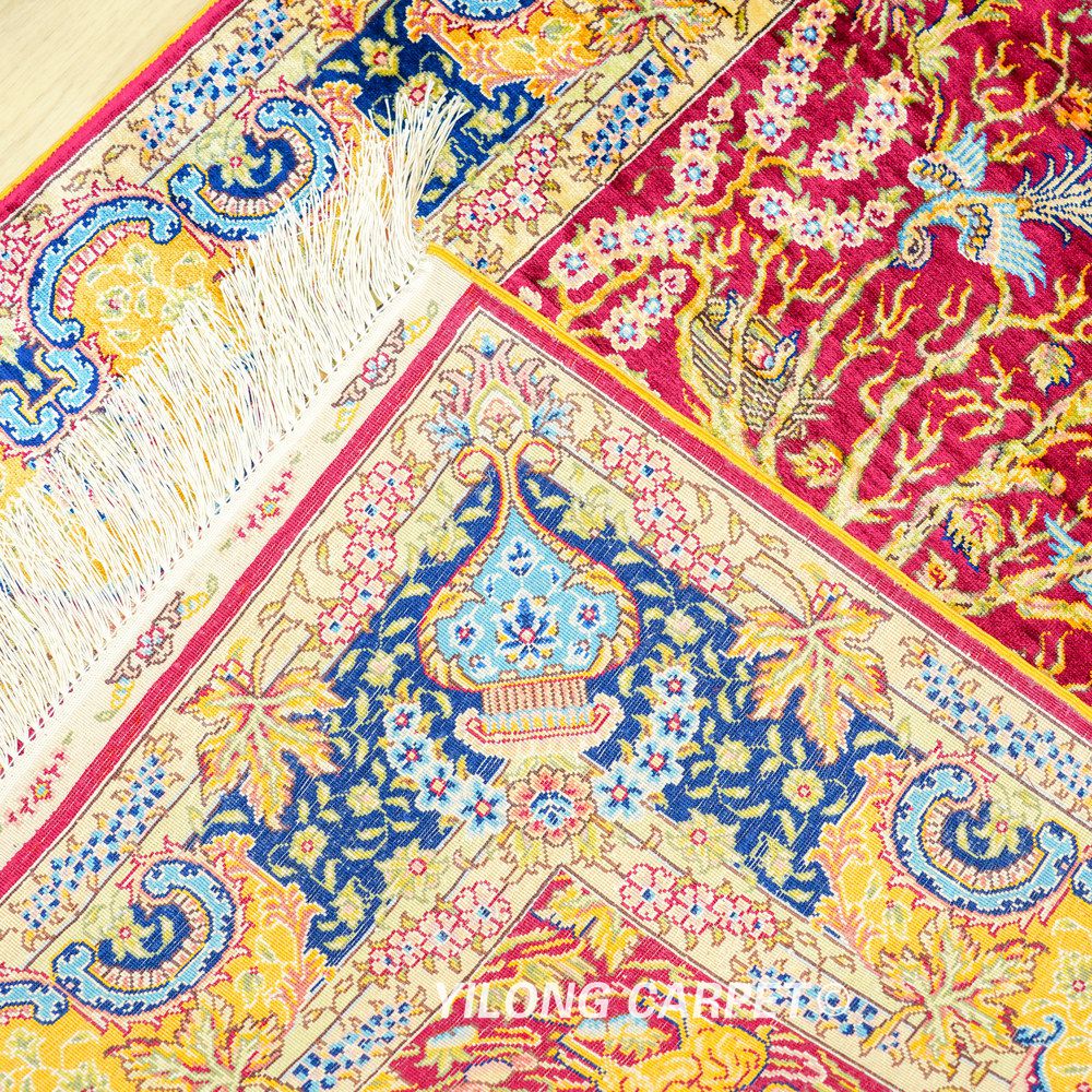 Red Tree Pattern Hand-Knotted Silk Rug 3x4.5 - Image 8