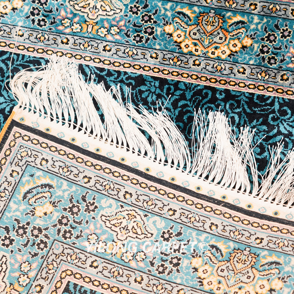 Teal Blue Floral Medallion Hand-Knotted Silk Rug Runner – 3 x 12 ft - Image 9