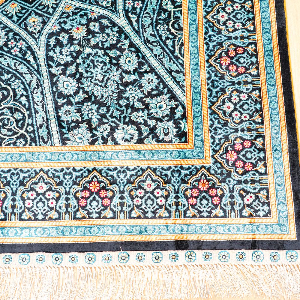 Teal Geometric Medallion Hand-Knotted Silk Rug 4x6 - Image 4