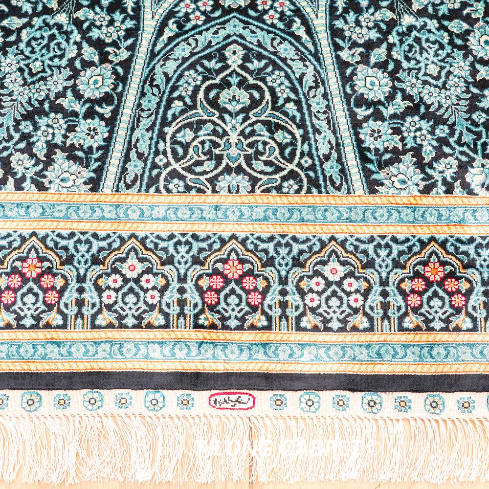 Teal Geometric Medallion Hand-Knotted Silk Rug 4x6 - Image 6