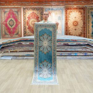 Teal, turquoise and cream Hand-Knotted Real Silk Rug 2 × 6 ft | CZN115A | Turkish Style | YILONG