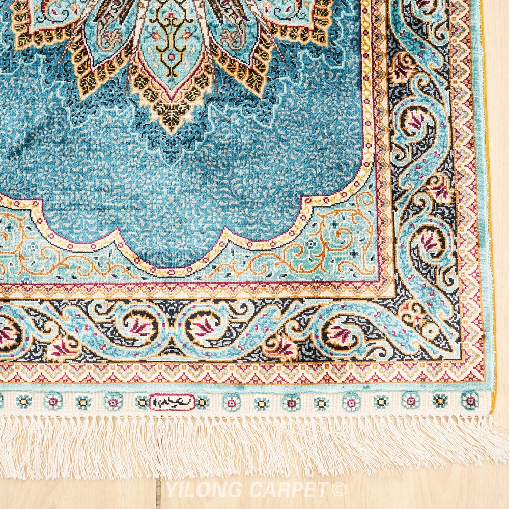 Teal, turquoise and cream Hand-Knotted Real Silk Rug 2 × 6 ft | CZN115A | Turkish Style | YILONG - Image 4