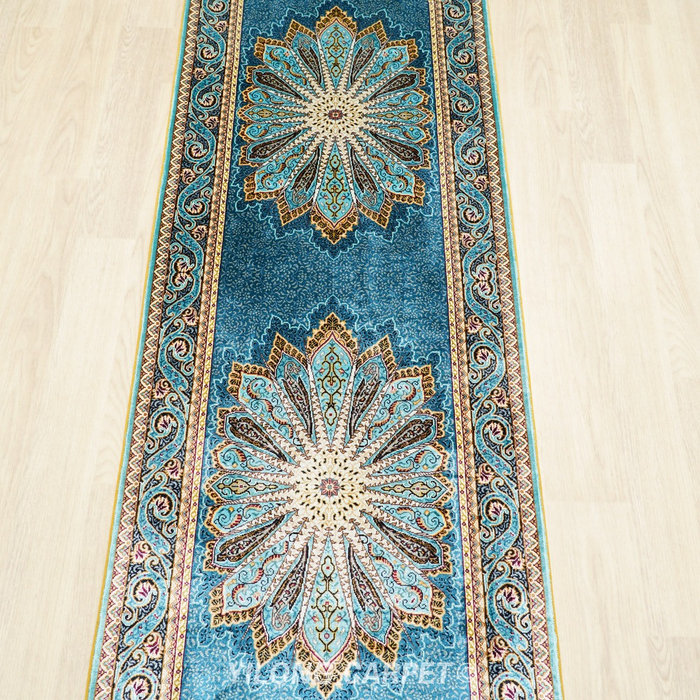 Teal, turquoise and cream Hand-Knotted Real Silk Rug 2 × 6 ft | CZN115A | Turkish Style | YILONG - Image 5