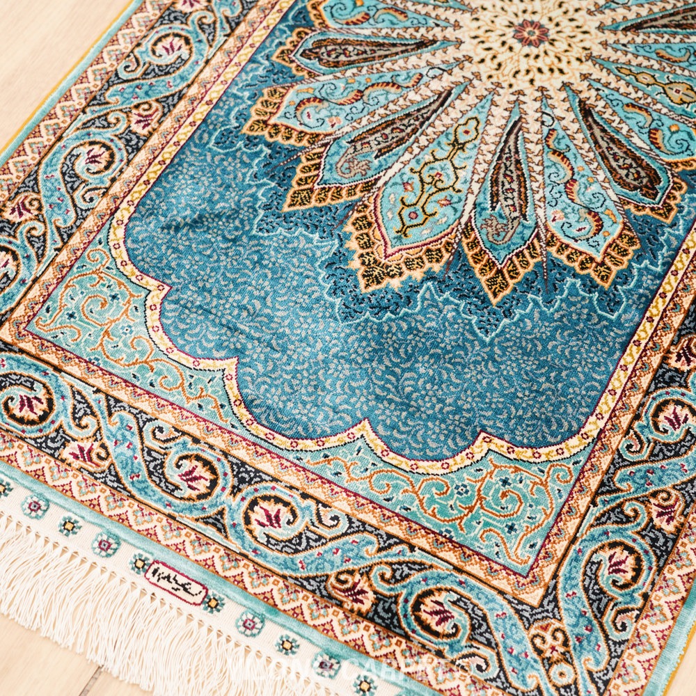 Teal, turquoise and cream Hand-Knotted Real Silk Rug 2 × 6 ft | CZN115A | Turkish Style | YILONG - Image 6