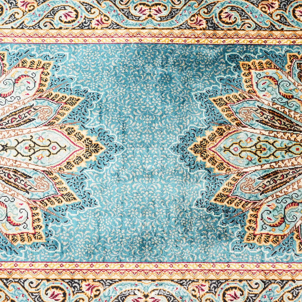 Teal, turquoise and cream Hand-Knotted Real Silk Rug 2 × 6 ft | CZN115A | Turkish Style | YILONG - Image 9