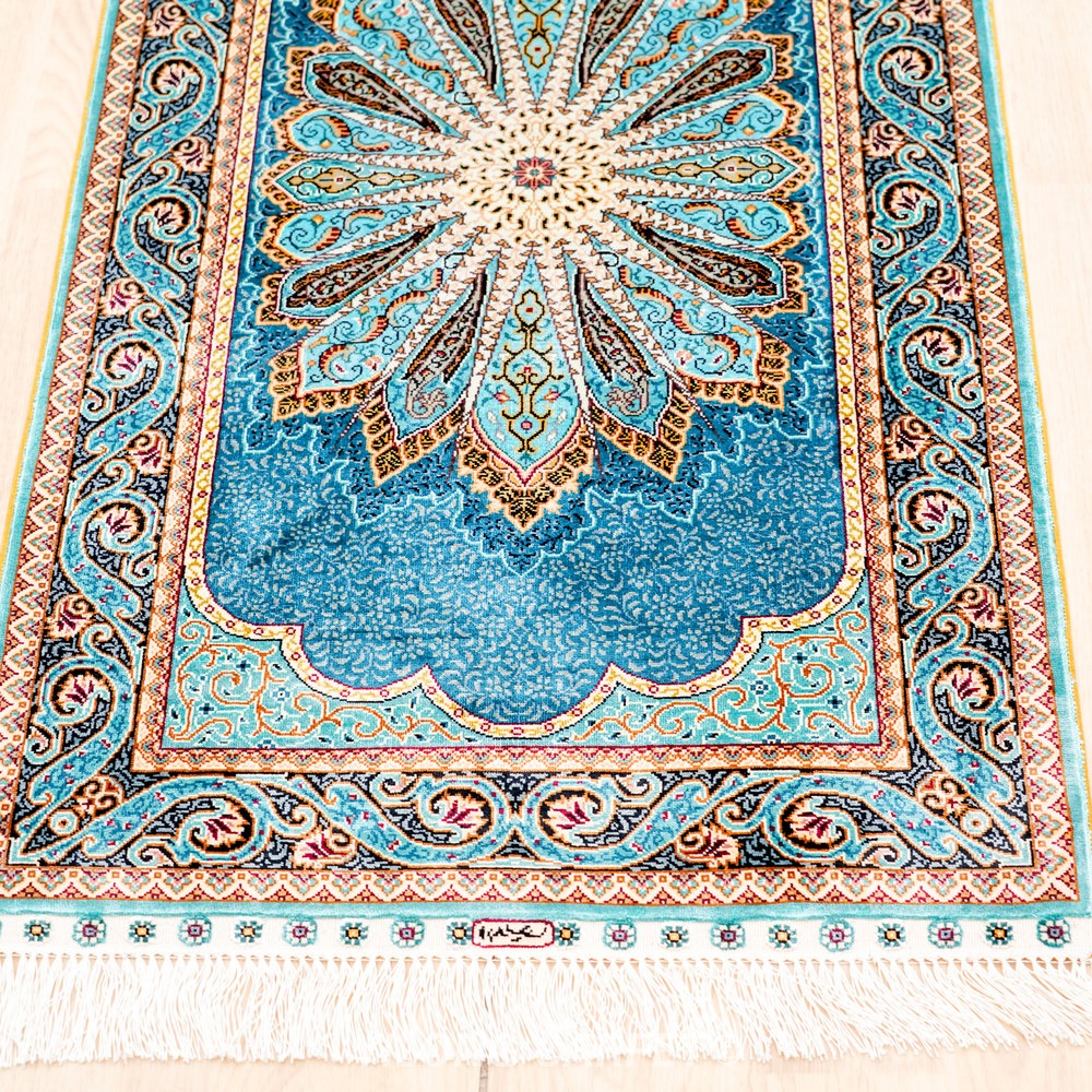 Teal, turquoise and cream Hand-Knotted Real Silk Rug 2 × 6 ft | CZN115A | Turkish Style | YILONG - Image 2