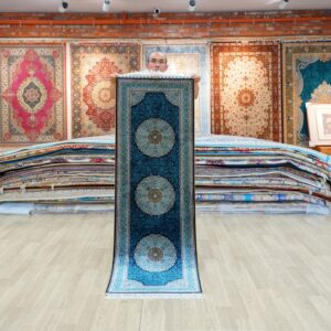 Navy blue and dark blue Hand-Knotted Real Silk Rug 2 × 6 ft | CZN116A | Turkish Style | YILONG