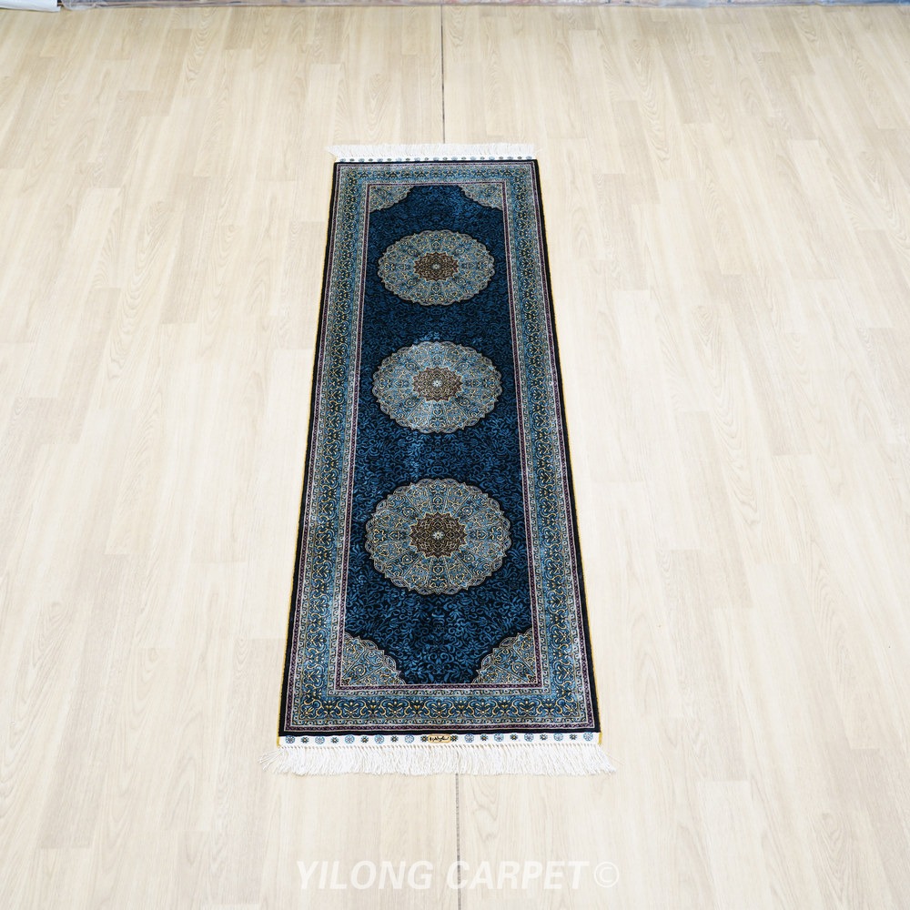 Navy blue and dark blue Hand-Knotted Real Silk Rug 2 × 6 ft | CZN116A | Turkish Style | YILONG - Image 3