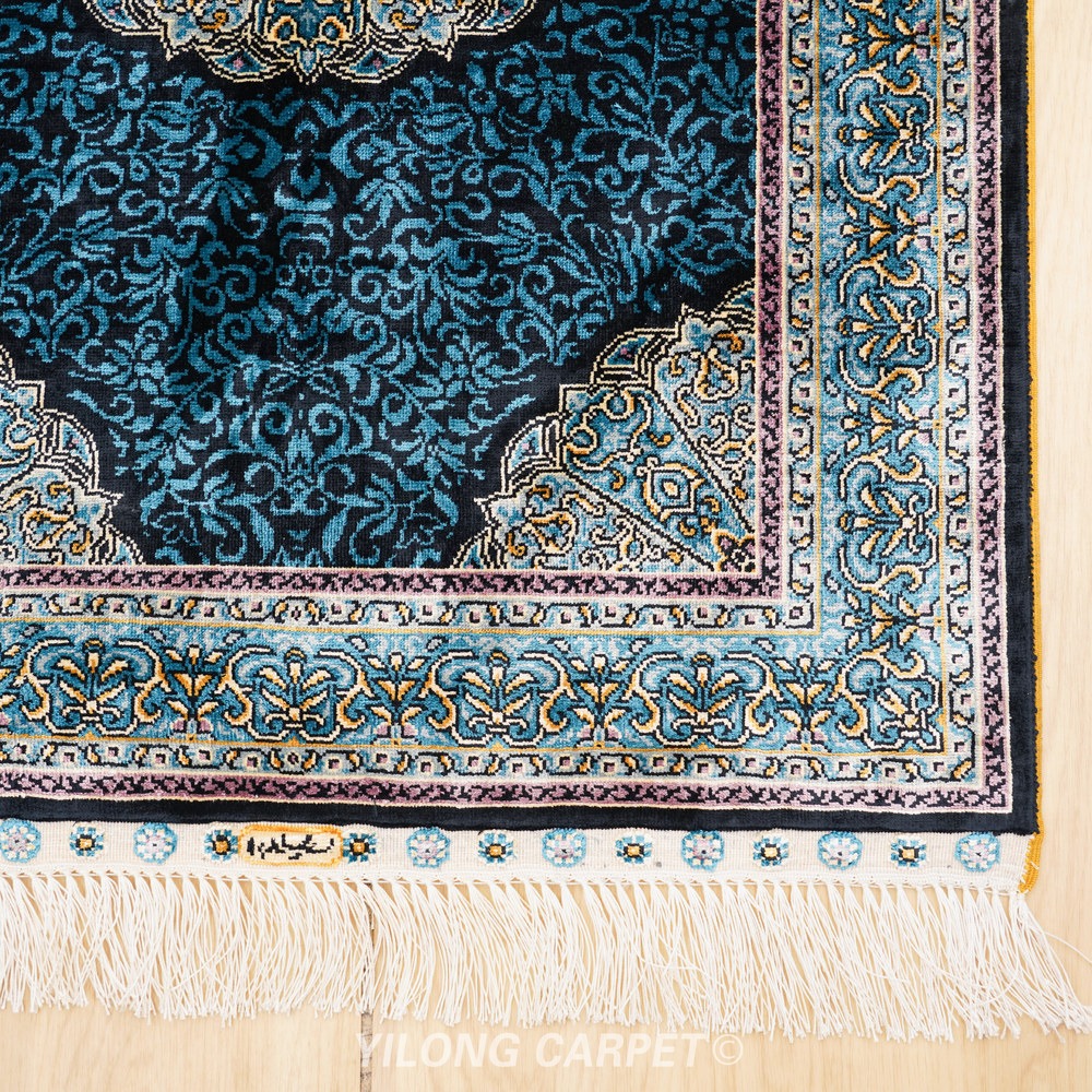 Navy blue and dark blue Hand-Knotted Real Silk Rug 2 × 6 ft | CZN116A | Turkish Style | YILONG - Image 4