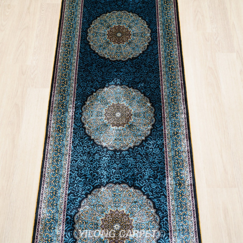 Navy blue and dark blue Hand-Knotted Real Silk Rug 2 × 6 ft | CZN116A | Turkish Style | YILONG - Image 5