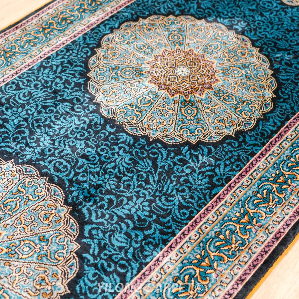 Navy blue and dark blue Hand-Knotted Real Silk Rug 2 × 6 ft | CZN116A | Turkish Style | YILONG - Image 7