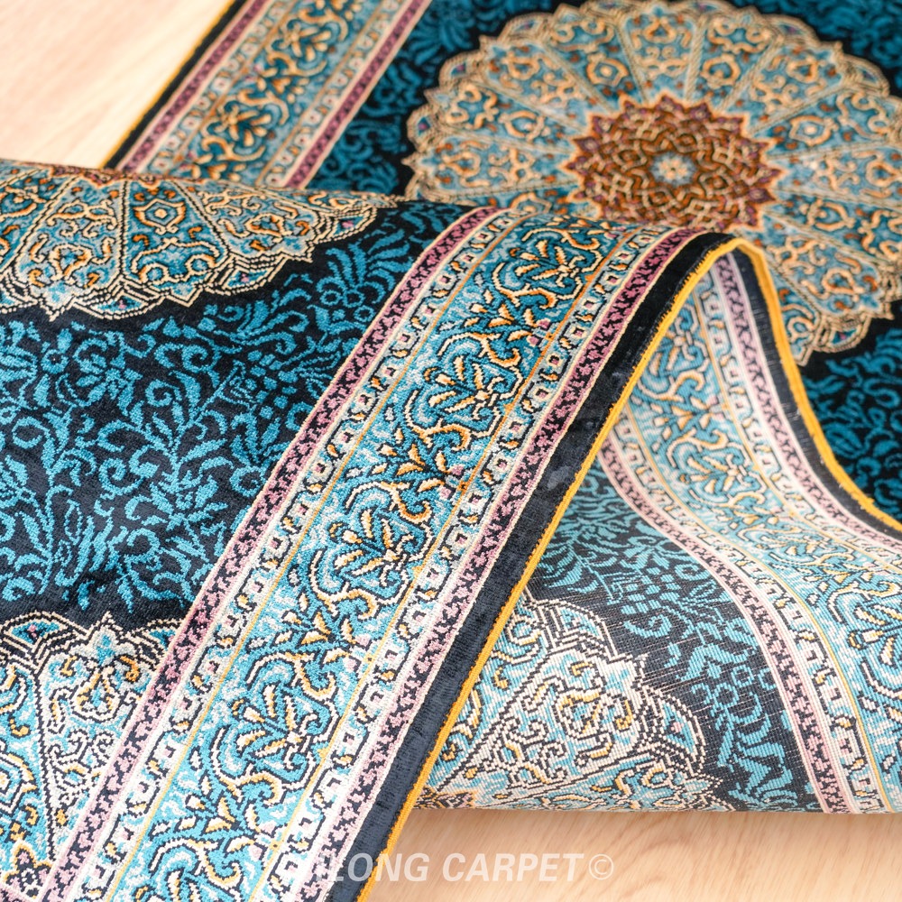 Navy blue and dark blue Hand-Knotted Real Silk Rug 2 × 6 ft | CZN116A | Turkish Style | YILONG - Image 9