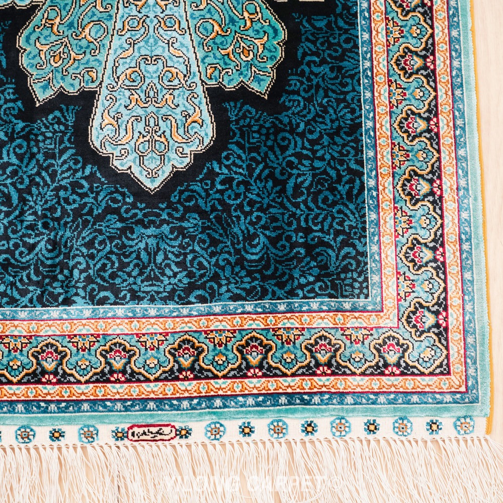 Dark teal, blue and cream Hand-Knotted Real Silk Rug 2 × 6 ft | CZN117A | Turkish Style | YILONG - Image 4