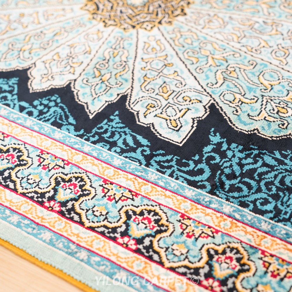 Dark teal, blue and cream Hand-Knotted Real Silk Rug 2 × 6 ft | CZN117A | Turkish Style | YILONG - Image 6