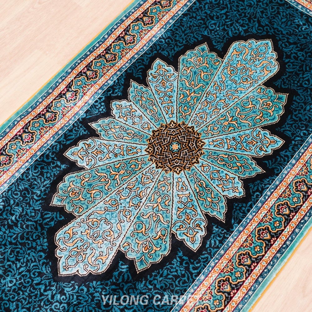 Dark teal, blue and cream Hand-Knotted Real Silk Rug 2 × 6 ft | CZN117A | Turkish Style | YILONG - Image 7