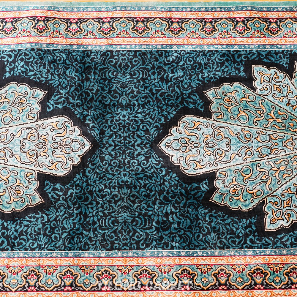 Dark teal, blue and cream Hand-Knotted Real Silk Rug 2 × 6 ft | CZN117A | Turkish Style | YILONG - Image 8
