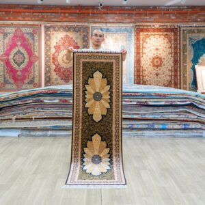 Brown and gold Hand-Knotted Real Silk Rug 2 × 6 ft | CZN118A | Turkish Style | YILONG