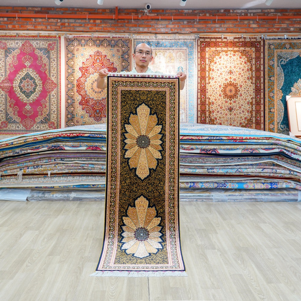 Brown and gold Hand-Knotted Real Silk Rug 2 × 6 ft | CZN118A | Turkish Style | YILONG