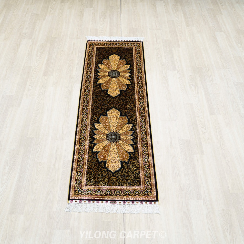 Brown and gold Hand-Knotted Real Silk Rug 2 × 6 ft | CZN118A | Turkish Style | YILONG - Image 3