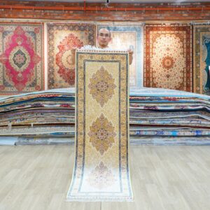 Cream, beige and gold Hand-Knotted Real Silk Rug 2 × 6 ft | CZN119A | Turkish Style | YILONG