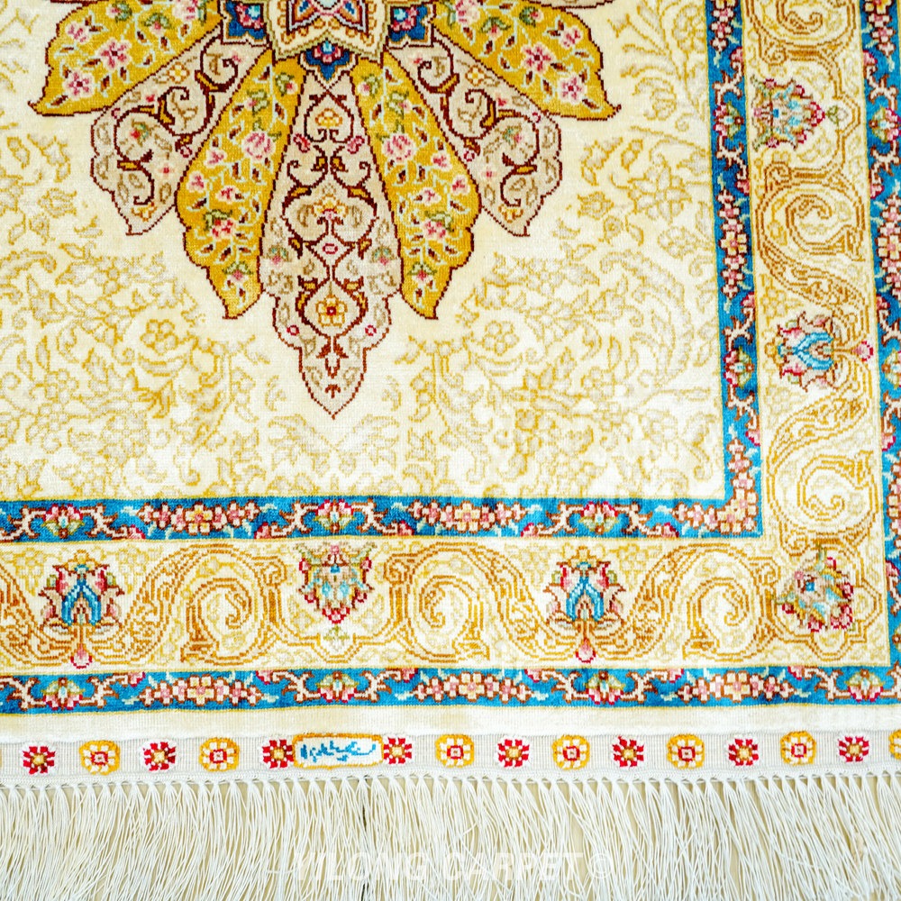 Cream, beige and gold Hand-Knotted Real Silk Rug 2 × 6 ft | CZN119A | Turkish Style | YILONG - Image 4