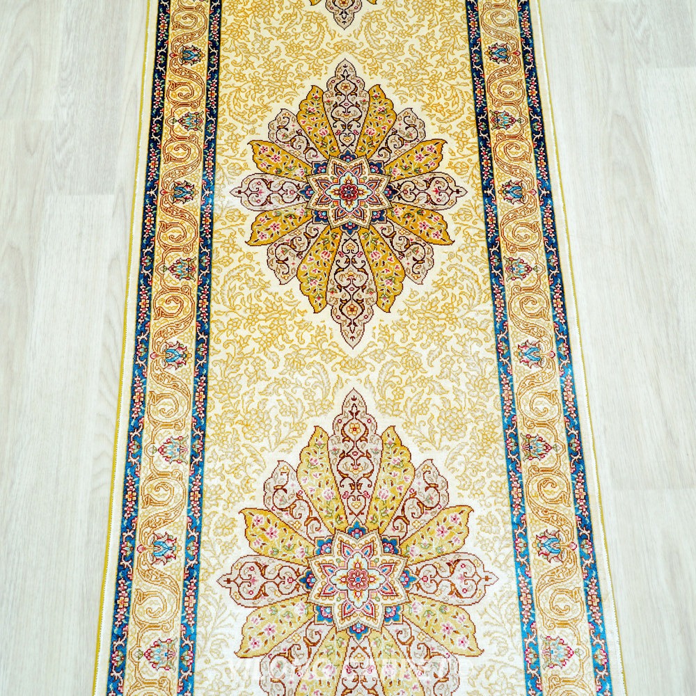 Cream, beige and gold Hand-Knotted Real Silk Rug 2 × 6 ft | CZN119A | Turkish Style | YILONG - Image 5
