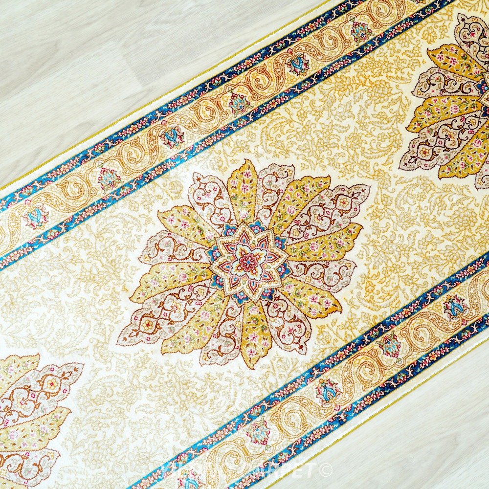 Cream, beige and gold Hand-Knotted Real Silk Rug 2 × 6 ft | CZN119A | Turkish Style | YILONG - Image 7