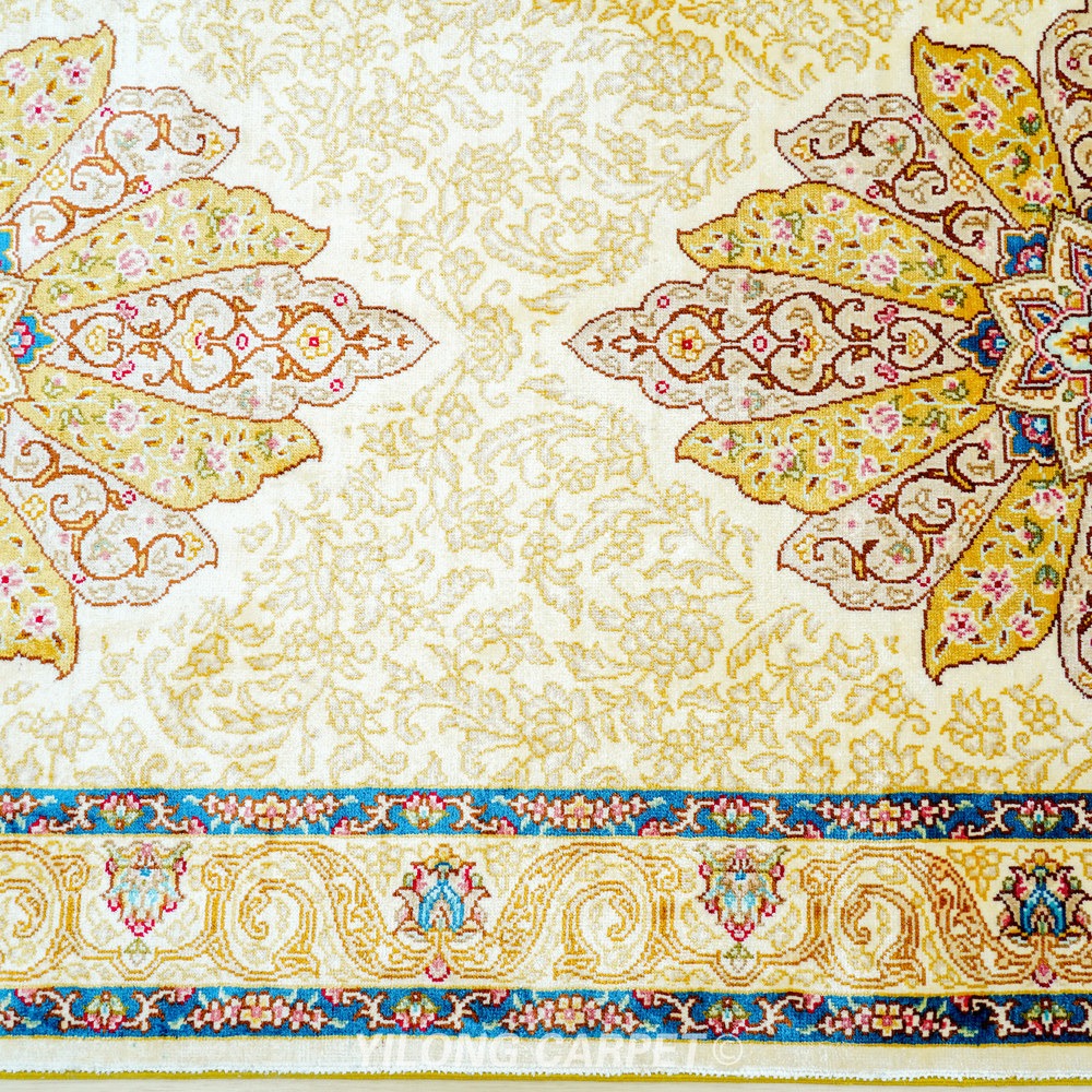 Cream, beige and gold Hand-Knotted Real Silk Rug 2 × 6 ft | CZN119A | Turkish Style | YILONG - Image 8