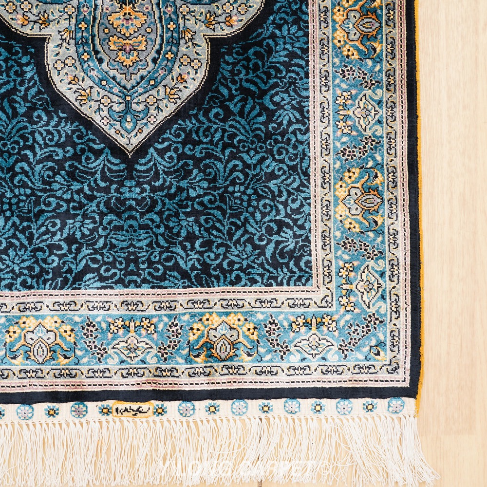 Teal, blue and gold Hand-Knotted Real Silk Rug 2 × 6 ft | CZN120A | Turkish Style | YILONG - Image 4