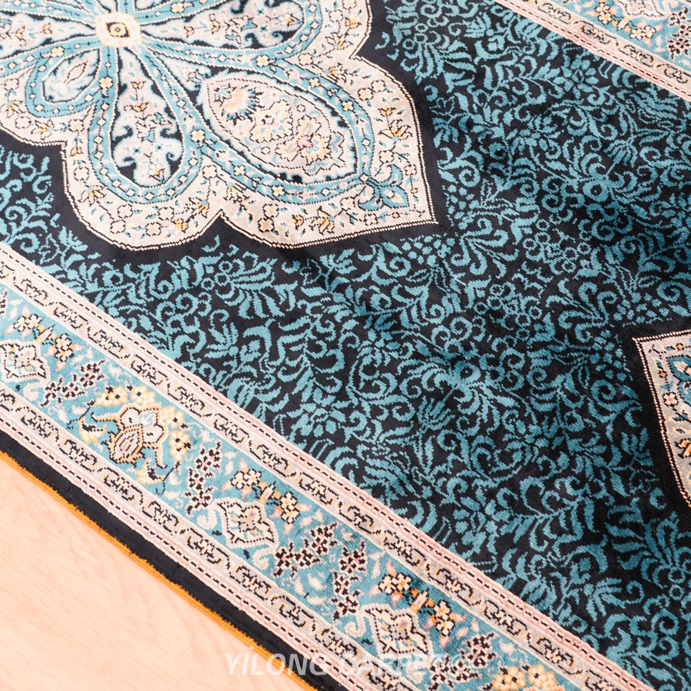 Teal, blue and gold Hand-Knotted Real Silk Rug 2 × 6 ft | CZN120A | Turkish Style | YILONG - Image 6