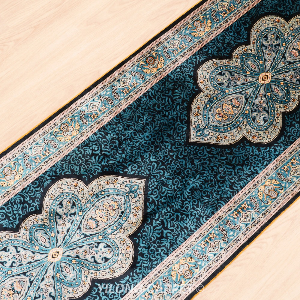 Teal, blue and gold Hand-Knotted Real Silk Rug 2 × 6 ft | CZN120A | Turkish Style | YILONG - Image 7