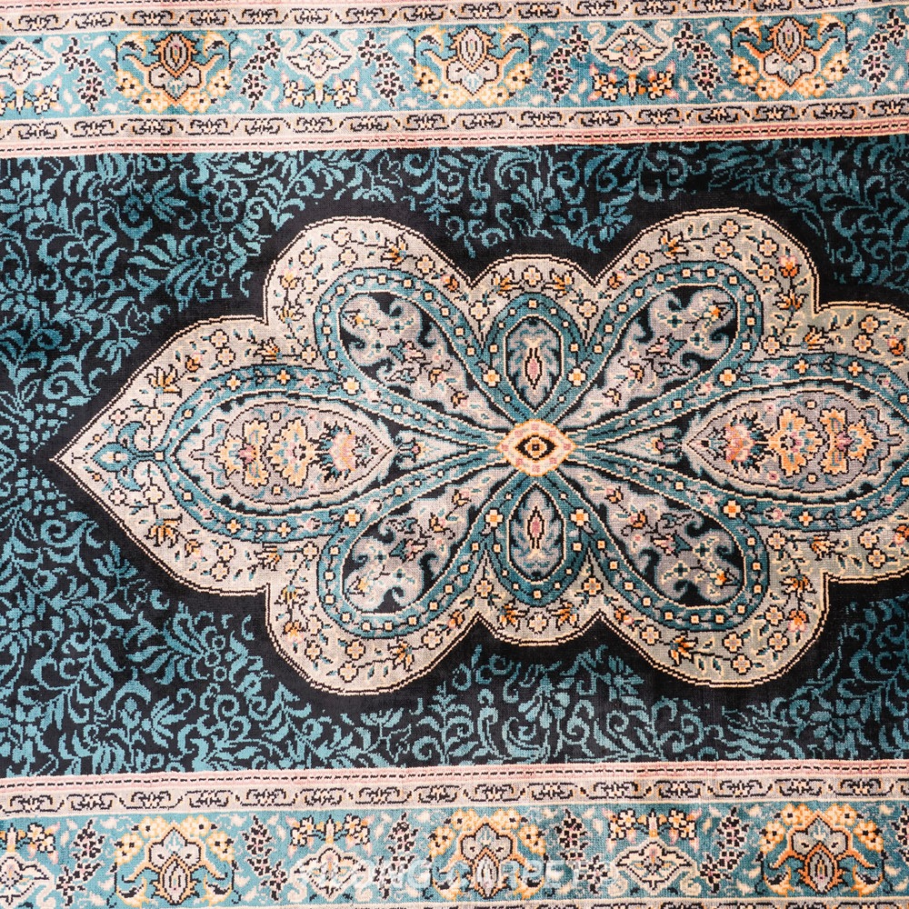 Teal, blue and gold Hand-Knotted Real Silk Rug 2 × 6 ft | CZN120A | Turkish Style | YILONG - Image 8