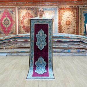 Burgundy, wine and navy blue Hand-Knotted Real Silk Rug 2 × 6 ft | CZN121A | Turkish Style | YILONG
