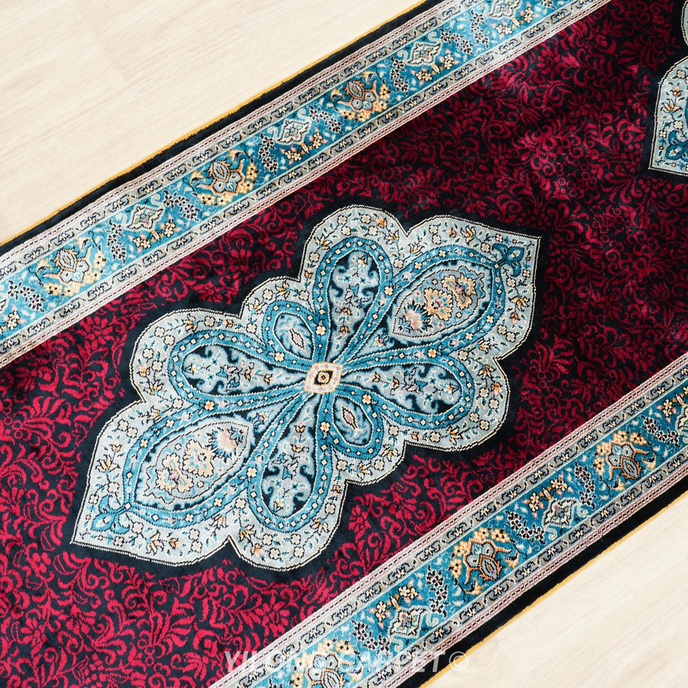 Burgundy, wine and navy blue Hand-Knotted Real Silk Rug 2 × 6 ft | CZN121A | Turkish Style | YILONG - Image 4